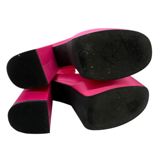 Steve Madden Pink Platform Boots Sz 9 M Sock Pull On Barbie Chunky Heel - Picture 16 of 16